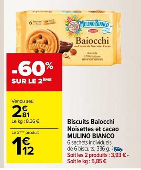 biscuits baiocchi noisettes et cacao mulino bianco