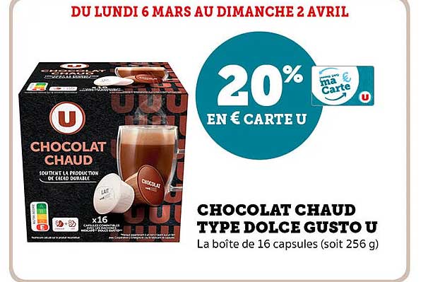 chocolat chaud type dolce gusto u