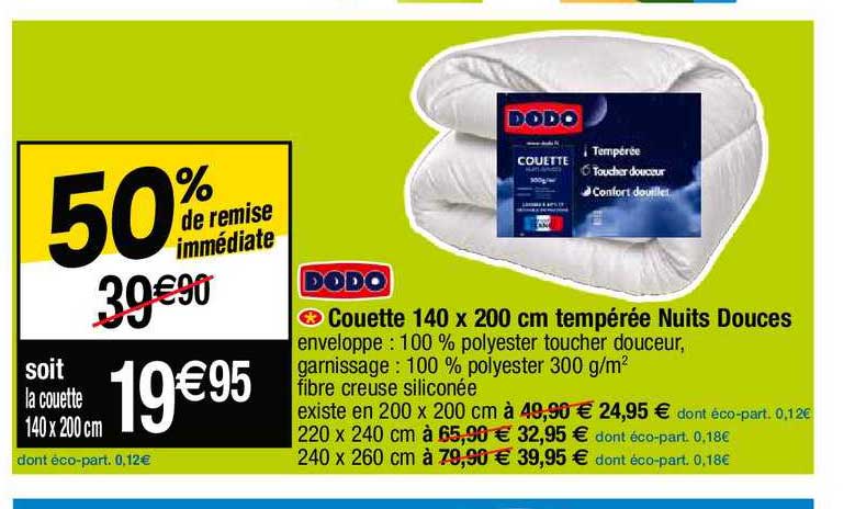 couette 140 x 200 cm tempérée nuits douces dodo