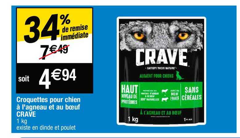 croquettes pour chien à l'agneau et au bœuf crave
