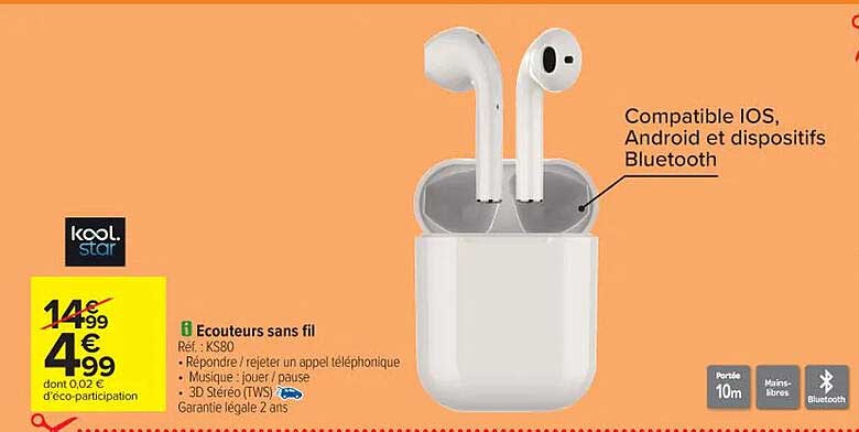 écouteurs sans fil kool star