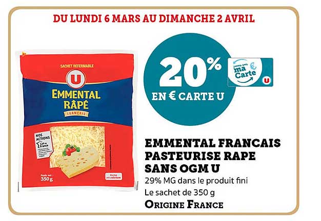 Emmental Français Pasteurisé Râpé Sans Ogm U