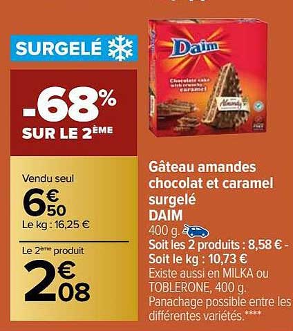 Gâteau Amandes Chocolat Et Caramel Surgelé Daim