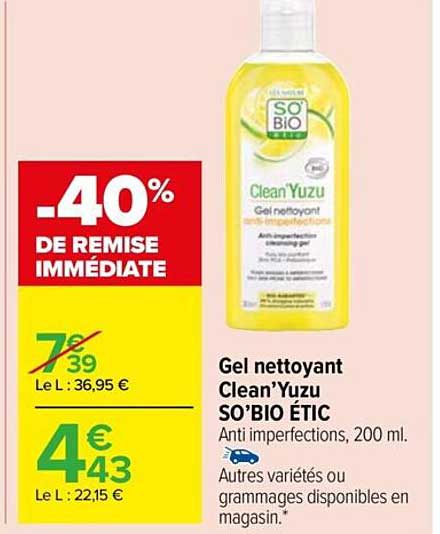 gel nettoyant clean'yuzu so'bio étic