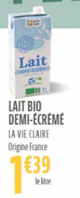 Lait Bio Demi-écrémé La Vie Claire
