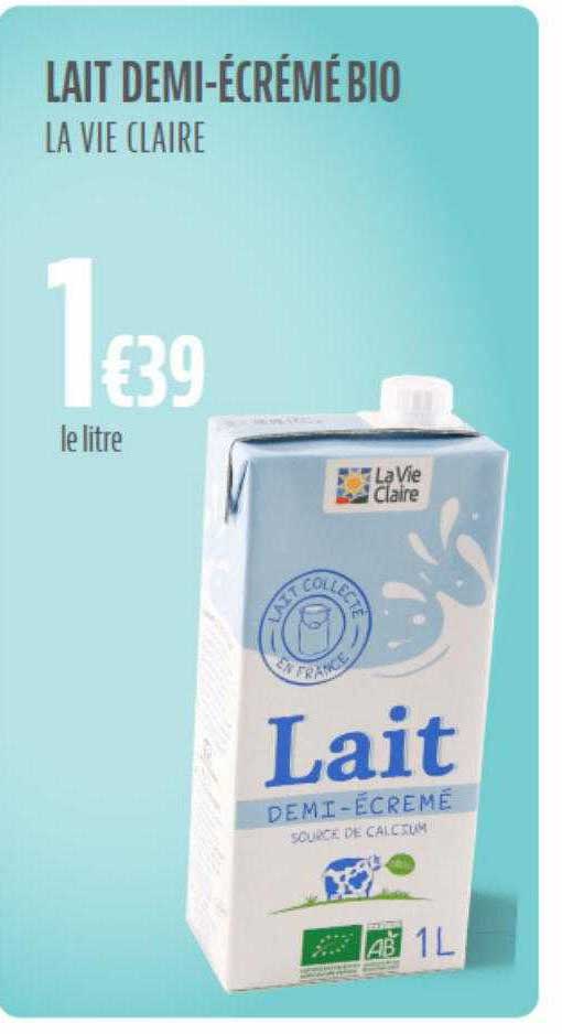 lait demi-écrémé bio la vie claire