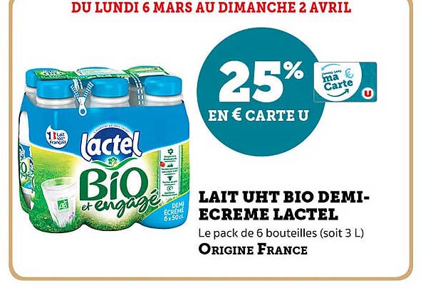 lait uht bio demi-écrémé lactel