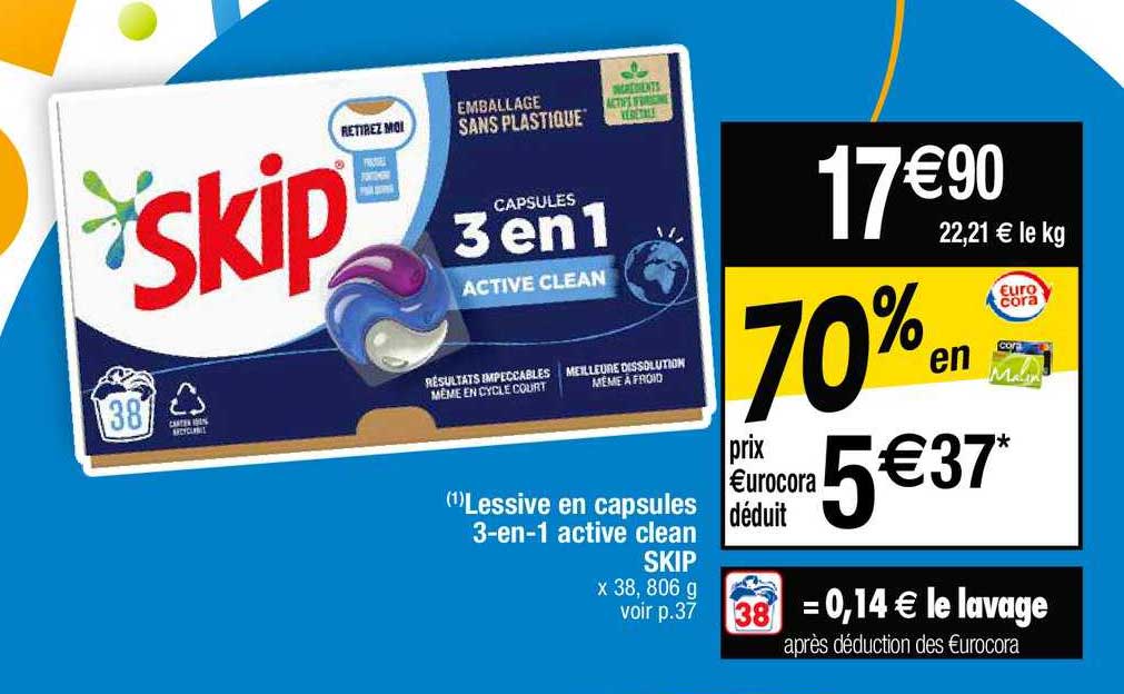 Lessive En Capsules 3-en-1 Active Clean Skip