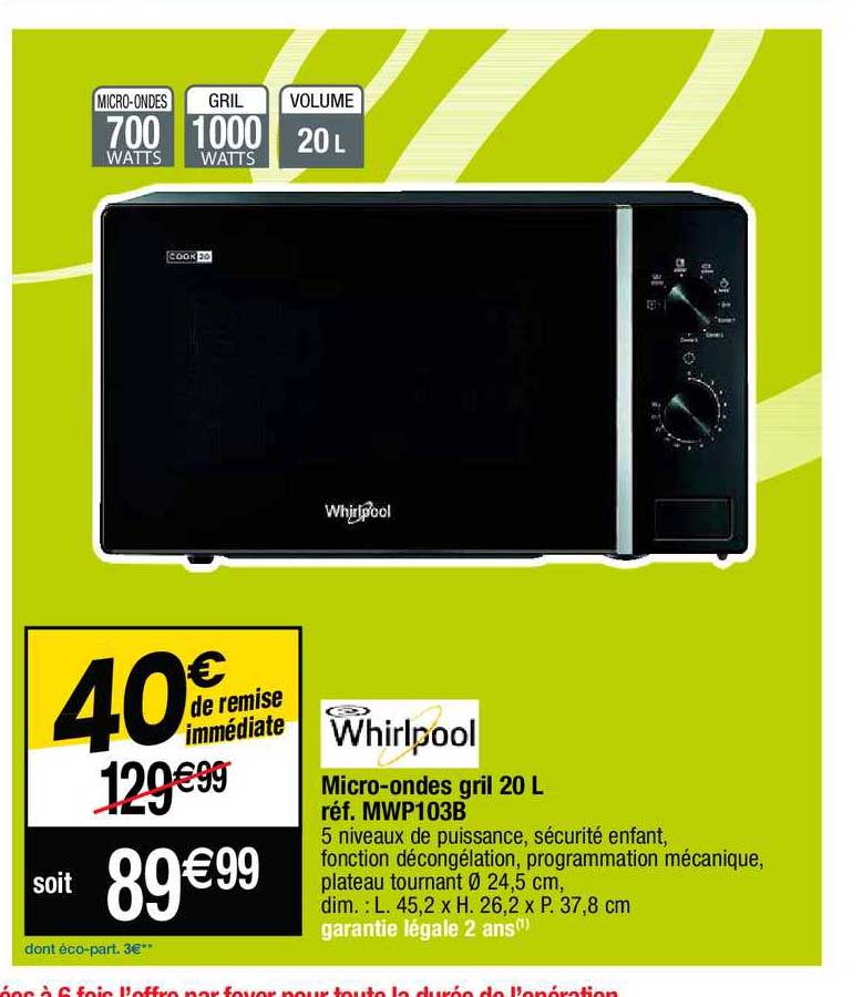 micro-ondes gril 20l whirlpool