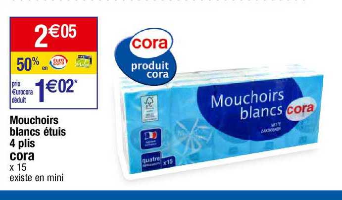mouchoirs blancs étuis 4 plis cora