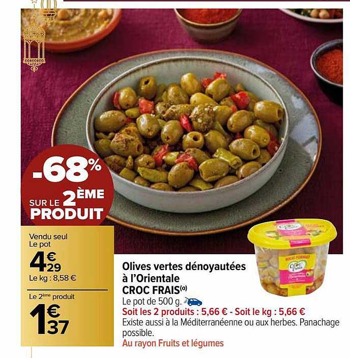 Olives Vertes Dénoyautées à L'orientale Croc Frais