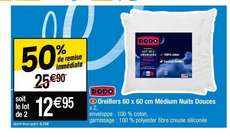 oreillers 60 x 60 cm médium nuits douces dodo