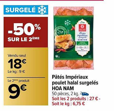 pâtés impériaux poulet halal surgelés hoa nam