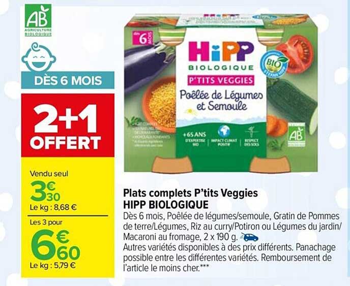 plats complets p'tits veggies hipp biologique