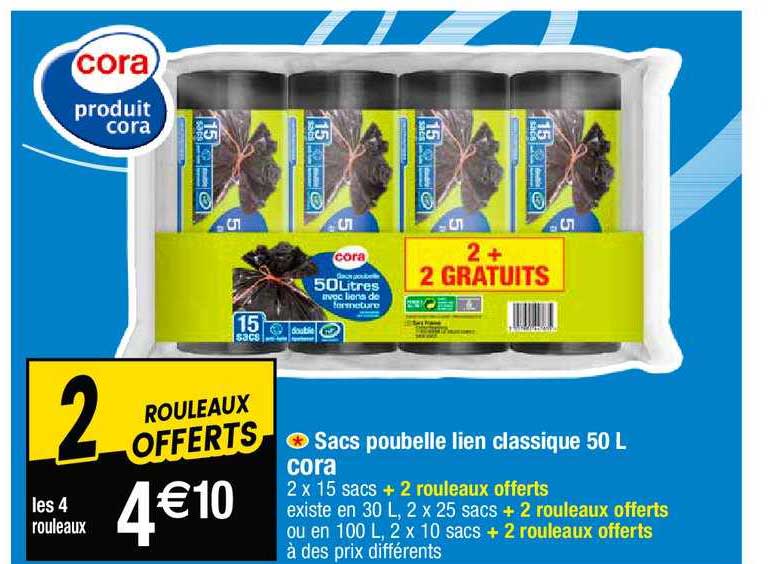 sacs poubelle lien classique 50l cora