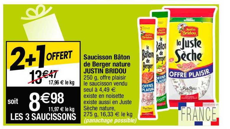saucisson bâton de berger nature justin bridou