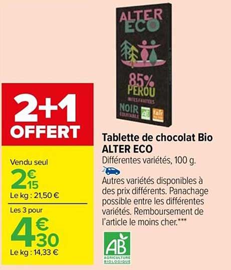 tablette de chocolat bio alter éco