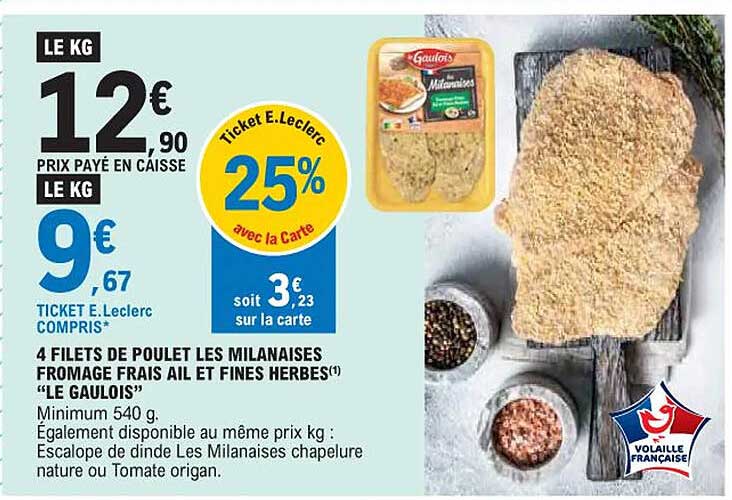 4 Filets De Poulet Les Milanaises Fromage Frais Ail Et Fines Herbes "le Gaulois"
