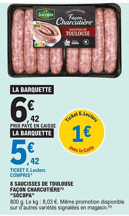 8 saucisses de toulouse façon charcutière "socopa"