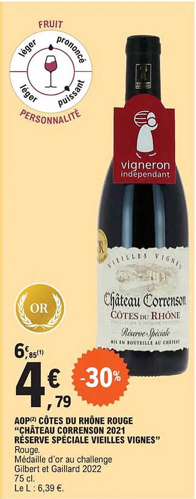 aop côtes du rhône rouge "château correnson 2021 réserve spéciale vieilles vignes" rouge