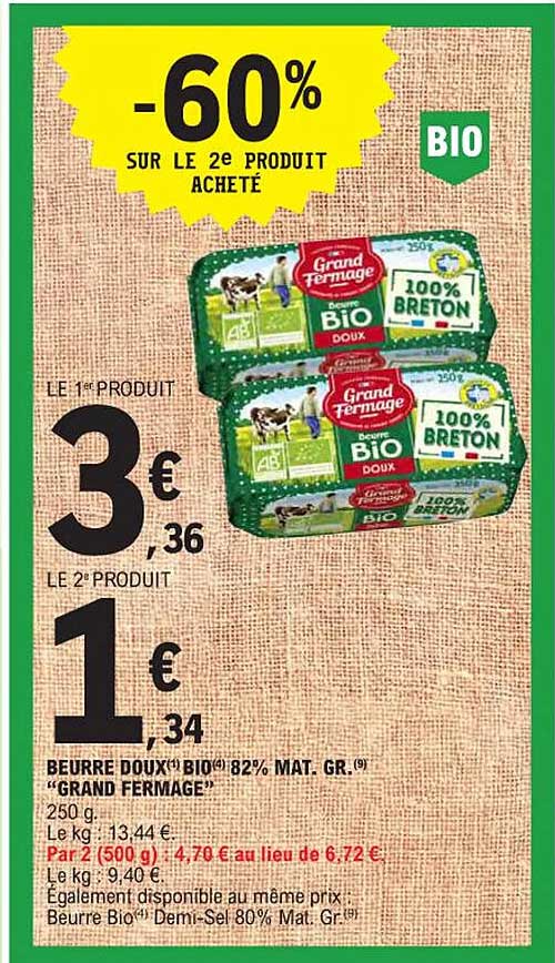 beurre doux bio 82% mat. gr. "grand fermage"