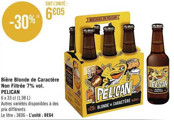 bière blonde de caractère non filtrée 7% vol. pelican
