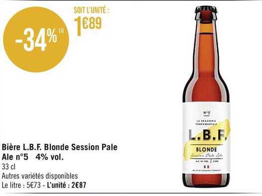 bière l.b.f. blonde session pale ale n°5 4% vol.