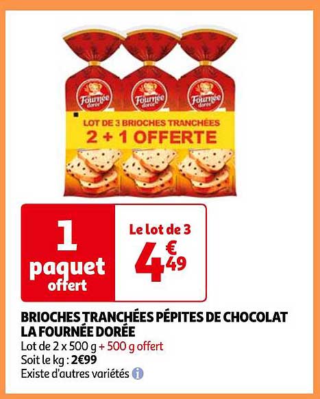 brioches tranchées pépites de chocolat la fournée dorée