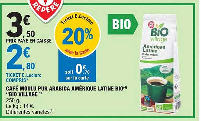 café moulu pur arabica amérique latine bio "bio village"