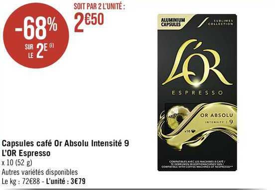 Capsules Café Or Absolut Intensité 9 L'or Espresso