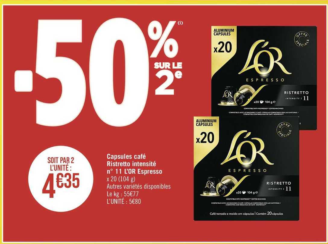 capsules café ristretto intensité n° 11 l'or espresso