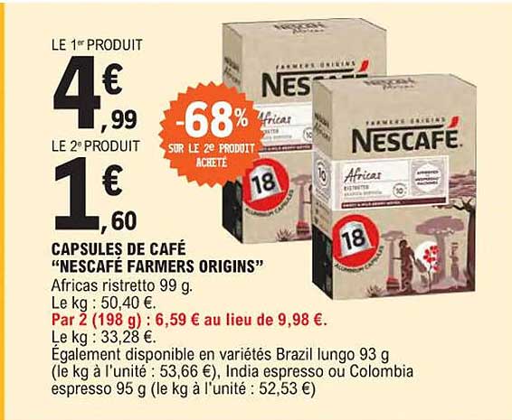 capsules de café "nescafé farmers origins"