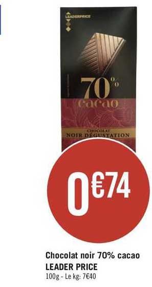 chocolat noir 70% cacao leader price