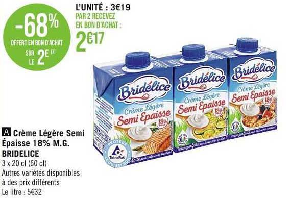 crème légère semi épaisse 18% m.g. bridélice