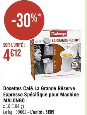 dosettes café la grande réserve expresso spécifique pour machine malongo