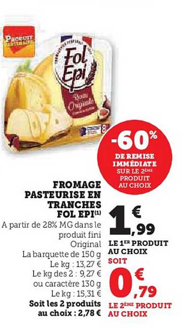 fromage pasteurisé en tranches fol épi