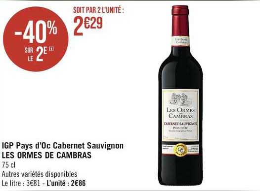 igp pays d'oc cabernet sauvignon les ormes de cambras