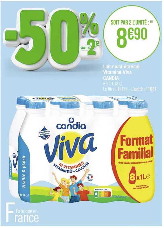 Lait Demi-écrémé Vitaminé Viva Candia