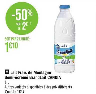 lait frais de montagne demi-écrémé grandLait candia