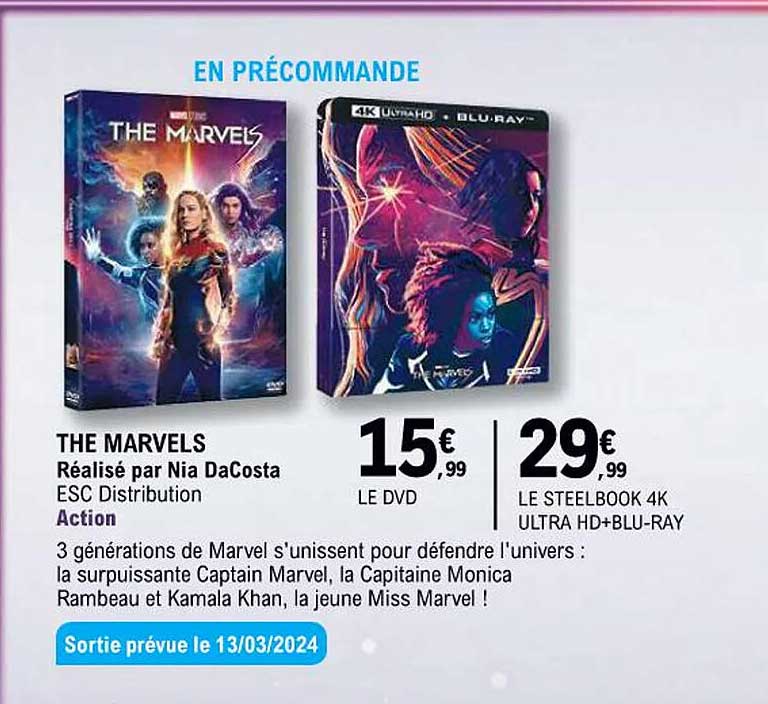 le dvd, le steelbook 4k ultra hd+blu-ray the marvels réalisé par nia daCosta