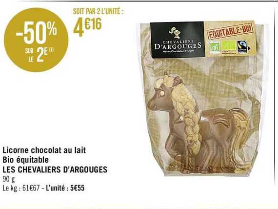 licorne chocolat au lait bio équitable les chevaliers d'argouges