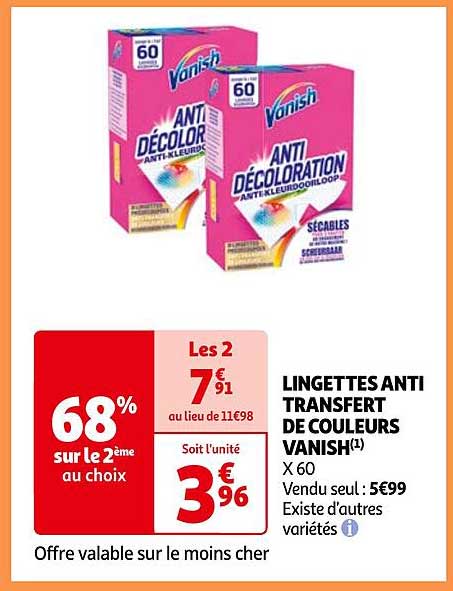lingettes anti transfert de couleurs vanish