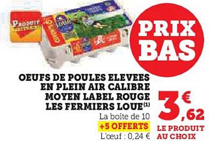 œufs de poules élevées en plein air calibre moyen label rouge les fermiers loué