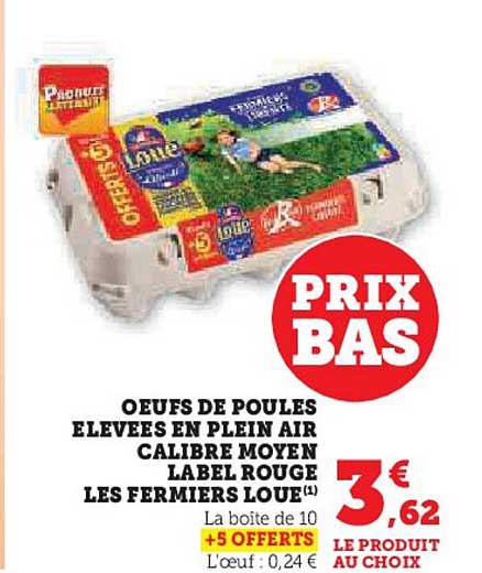 œufs de poules élevées en plein air calibre moyen label rouge les fermiers loué