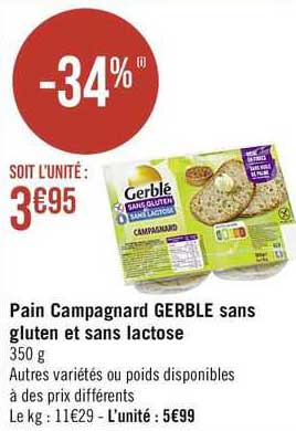 pain campagnard gerblé sans gluten et sans lactose