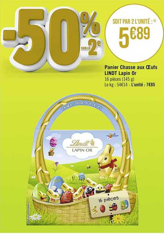 panier chasse aux oeufs lindt lapin or