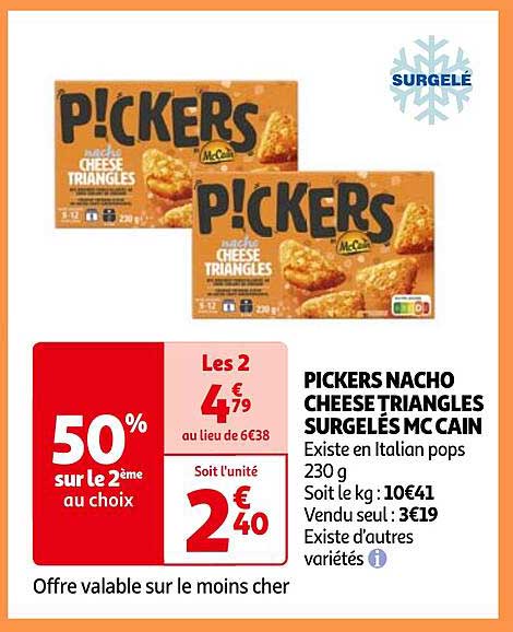 pickers nacho cheese triangles surgelés mc cain