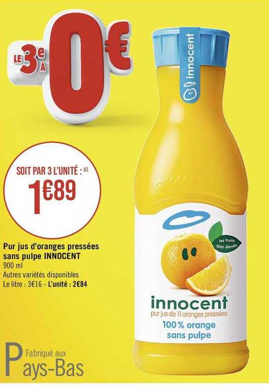 pur jus d'oranges pressées sans pulpe innocent