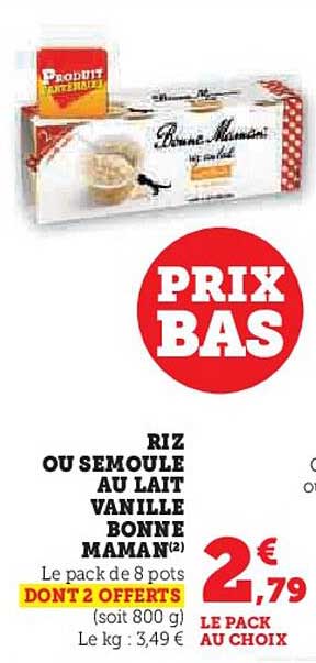 riz ou semoule au lait vanille bonne maman