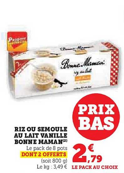 riz ou semoule au lait vanille bonne maman